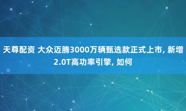 天尊配资 大众迈腾3000万辆甄选款正式上市, 新增2.0T高功率引擎, 如何